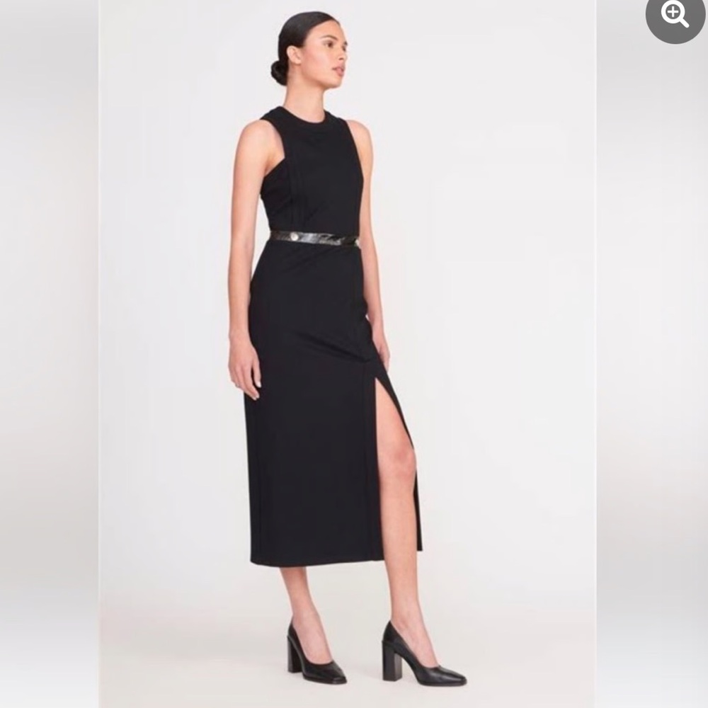 STAUD Black Midi Dress with Belt